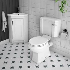 Chatsworth Traditional White Corner Vanity Unit with Matt Black Handle -White Bathroom Furniture Shop CHATCRNWHTMB d2 460