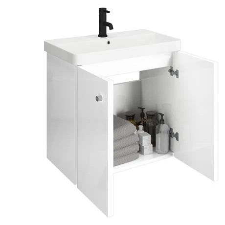 Cruze 600mm Curved Gloss White Wall Hung Vanity Unit 2 Cruze 600mm Curved Gloss White Wall Hung Vanity Unit - Image 2