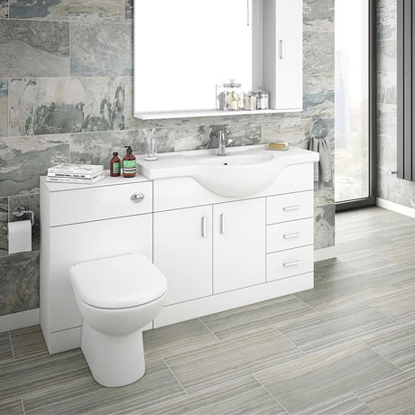 Cove 1520mm Vanity Unit Bathroom Suite (High Gloss White - Depth 330mm) 1 Cove 1520mm Vanity Unit Bathroom Suite (High Gloss White - Depth 330mm)