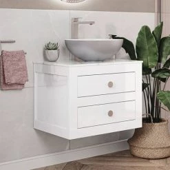Crosswater Canvass White Gloss 600mm Double Drawer Unit with Carrara Marble Effect Worktop 6 Crosswater Canvass White Gloss 600mm Double Drawer Unit with Carrara Marble Effect Worktop -White Bathroom Furniture Shop CV600WLWG D3 460