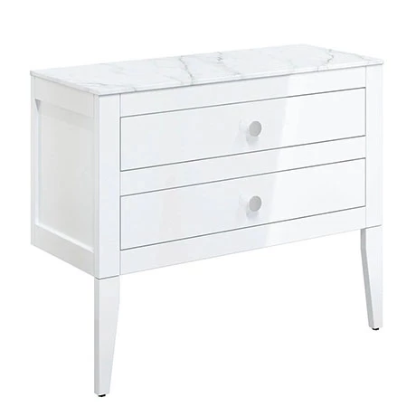 Crosswater Canvass White Gloss 900mm Double Drawer Unit with Carrara Marble Effect Worktop 1 Crosswater Canvass White Gloss 900mm Double Drawer Unit with Carrara Marble Effect Worktop
