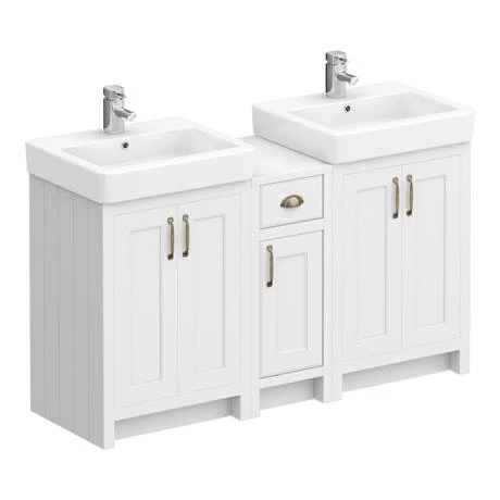Chatsworth Traditional White Double Basin Vanity + Cupboard Combination Unit 2 Chatsworth Traditional White Double Basin Vanity + Cupboard Combination Unit - Image 2