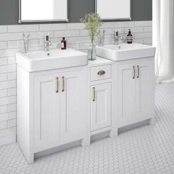 Chatsworth Traditional White Double Basin Vanity + Cupboard Combination Unit