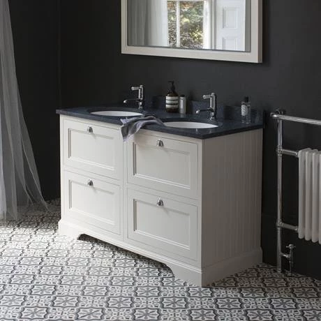 Burlington 130 4-Drawer Vanity Unit & Minerva Worktop with Double Basin - Matt White 3 Burlington 130 4-Drawer Vanity Unit & Minerva Worktop with Double Basin - Matt White - Image 3