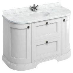 Burlington 134 2-Door/Drawer Curved Vanity Unit & Minerva Worktop with Basin - Matt White