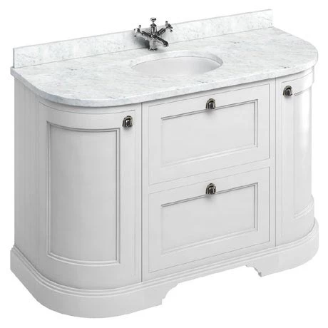 Burlington 134 2-Door/Drawer Curved Vanity Unit & Minerva Worktop with Basin - Matt White 1 Burlington 134 2-Door/Drawer Curved Vanity Unit & Minerva Worktop with Basin - Matt White