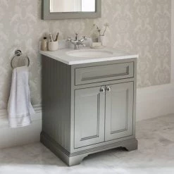 Burlington 65 2-Door Vanity Unit & Minerva Worktop with Basin - Matt White -White Bathroom Furniture Shop FF8W BC66 D1 460