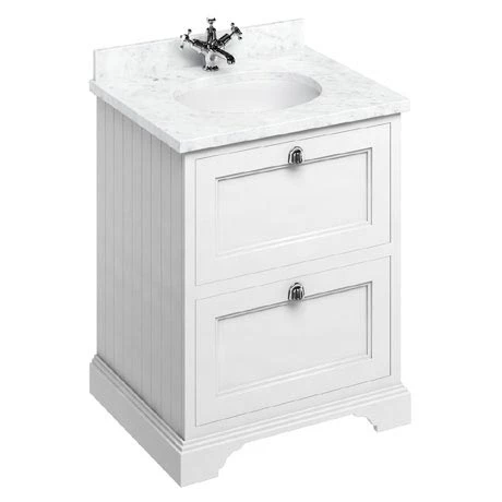 Burlington 65 2-Drawer Vanity Unit & Minerva Worktop with Basin - Matt White 1 Burlington 65 2-Drawer Vanity Unit & Minerva Worktop with Basin - Matt White