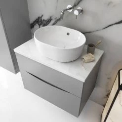 Crosswater Glide II Wall Hung Countertop Vanity Unit - White Gloss with Marble Worktop -White Bathroom Furniture Shop Glide2 marble worktop lifes 460