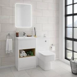 Haywood 500mm Gloss White / Natural Oak 2 Drawer Vanity Unit with Open Shelf + Ceramic Basin 5 Haywood 500mm Gloss White / Natural Oak 2 Drawer Vanity Unit with Open Shelf + Ceramic Basin -White Bathroom Furniture Shop HYWFS5 detail2 460