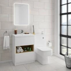 Haywood 600mm Gloss White / Natural Oak 2 Drawer Vanity Unit with Open Shelf + Ceramic Basin 6 Haywood 600mm Gloss White / Natural Oak 2 Drawer Vanity Unit with Open Shelf + Ceramic Basin -White Bathroom Furniture Shop HYWFS6 detail2 460