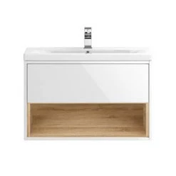 Haywood 800mm Gloss White / Natural Oak Wall Hung Vanity Unit with Open Shelf + Ceramic Basin 5 Haywood 800mm Gloss White / Natural Oak Wall Hung Vanity Unit with Open Shelf + Ceramic Basin -White Bathroom Furniture Shop HYWWH8 d2 460