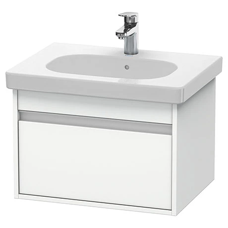 Duravit Ketho 600mm 1-Drawer Wall Mounted Vanity Unit with D-Code Basin - White Matt 1 Duravit Ketho 600mm 1-Drawer Wall Mounted Vanity Unit with D-Code Basin - White Matt