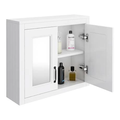 Chatsworth White 2-Door Mirror Cabinet - 690mm Wide with Matt Black Handles 2 Chatsworth White 2-Door Mirror Cabinet - 690mm Wide with Matt Black Handles - Image 2
