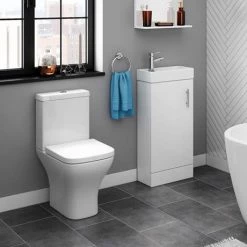 Milan Small Floor Standing Vanity Basin Unit - Gloss White (W400 x D222mm) 9 Milan Small Floor Standing Vanity Basin Unit - Gloss White (W400 x D222mm) -White Bathroom Furniture Shop MILFSGW d4 460