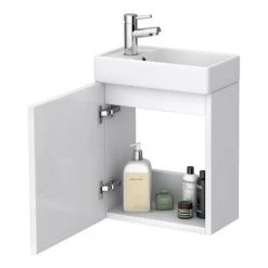 Milan Modern Wall Hung Basin Vanity Unit - Gloss White (W400 x D222mm) 8 Milan Modern Wall Hung Basin Vanity Unit - Gloss White (W400 x D222mm) -White Bathroom Furniture Shop MILWHGW d1 460