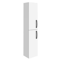 Brooklyn Gloss White Wall Hung Tall Storage Cabinet with Matt Black Handles