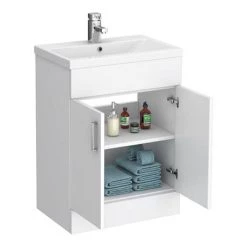 Toreno Basin Unit - 600mm Modern High Gloss White with Mid Edged Basin 7 Toreno Basin Unit - 600mm Modern High Gloss White with Mid Edged Basin -White Bathroom Furniture Shop MVME600 detail1 460