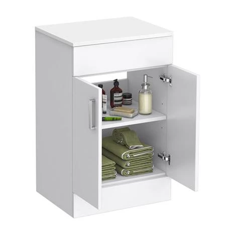 Toreno Floor Standing Countertop Vanity Unit - Gloss White - 505mm with Chrome Handles 2 Toreno Floor Standing Countertop Vanity Unit - Gloss White - 505mm with Chrome Handles - Image 2