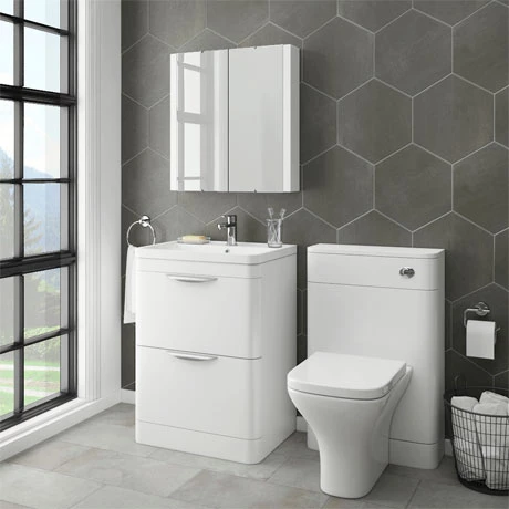 Monza Modern White Sink Vanity Unit + Toilet Package 1 Monza Modern White Sink Vanity Unit + Toilet Package