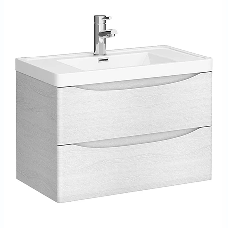 Monza White Ash 750mm Wide Wall Mounted Vanity Unit 1 Monza White Ash 750mm Wide Wall Mounted Vanity Unit