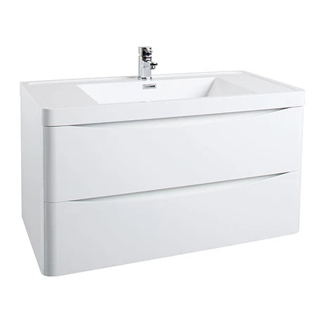 Monza Gloss White 900mm Wide Wall Mounted Vanity Unit 1 Monza Gloss White 900mm Wide Wall Mounted Vanity Unit