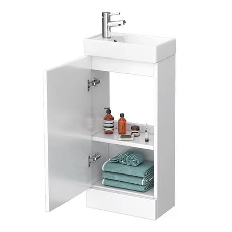Milan Small Floor Standing Vanity Basin Unit - Gloss White (W400 x D222mm) 3 Milan Small Floor Standing Vanity Basin Unit - Gloss White (W400 x D222mm) - Image 3