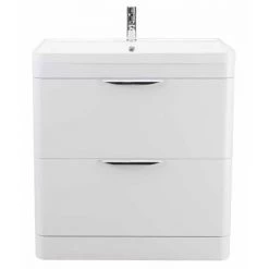 Monza Floor Standing Vanity Unit w. Chrome Handles W800 x D445mm -White Bathroom Furniture Shop Monza 800 Floor Standing Vanity Unit with Basin d1 460
