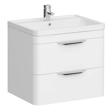 Monza Wall Hung 2 Drawer Vanity Unit w. Chrome Handles W600 x D445mm 1 Monza Wall Hung 2 Drawer Vanity Unit w. Chrome Handles W600 x D445mm