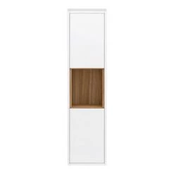 Haywood 1400mm Gloss White / Natural Oak Wall Hung Tall Unit -White Bathroom Furniture Shop NFC961 d2 460