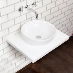 Nova Wall Hung Slimline Countertop Basin Shelf - Gloss White - 600 x 450mm -White Bathroom Furniture Shop NV 600 WH n d1 460