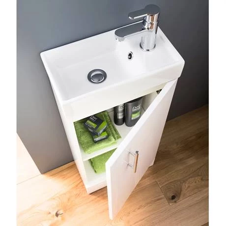 Nuie - Minimalist Compact Floor Standing Basin Unit W400 x D222mm - Gloss White - NVX192 3 Nuie - Minimalist Compact Floor Standing Basin Unit W400 x D222mm - Gloss White - NVX192 - Image 3