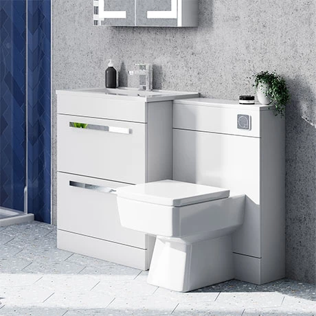 Nova High Gloss White Vanity Bathroom Suite - W1100 x D400/200mm 1 Nova High Gloss White Vanity Bathroom Suite - W1100 x D400/200mm