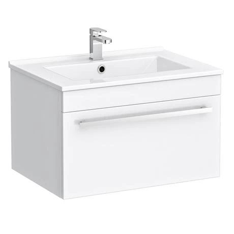 Nova 600mm Wall Hung Vanity Sink With Cabinet - Modern High Gloss White 1 Nova 600mm Wall Hung Vanity Sink With Cabinet - Modern High Gloss White