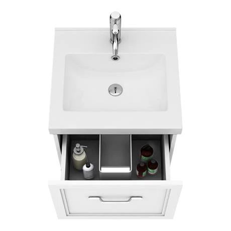 Period Bathroom Co. Wall Hung Vanity - Matt White - 500mm 1 Drawer with Chrome Handle 2 Period Bathroom Co. Wall Hung Vanity - Matt White - 500mm 1 Drawer with Chrome Handle - Image 2