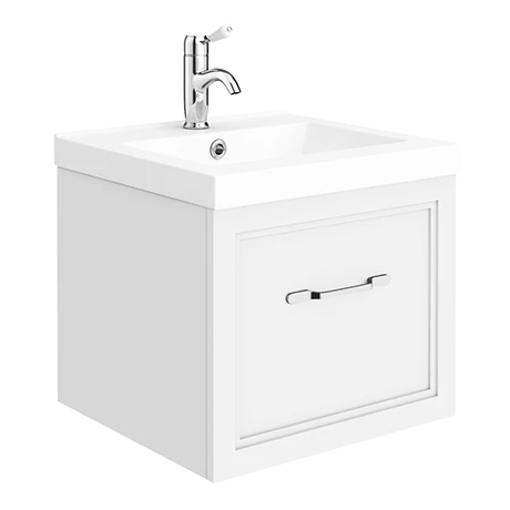 Period Bathroom Co. Wall Hung Vanity - Matt White - 500mm 1 Drawer with Chrome Handle 1 Period Bathroom Co. Wall Hung Vanity - Matt White - 500mm 1 Drawer with Chrome Handle