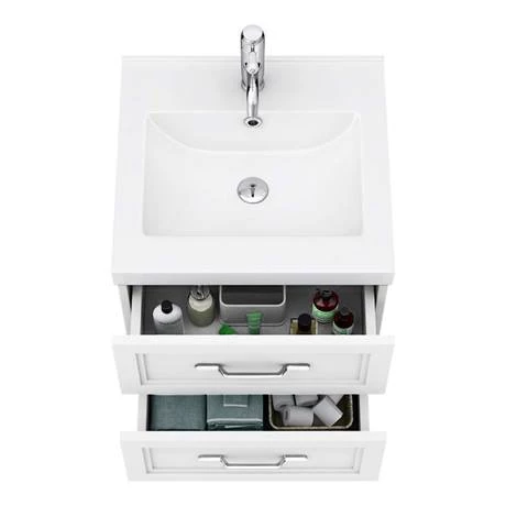 Period Bathroom Co. Wall Hung Vanity - Matt White - 500mm 2 Drawer with Chrome Handles 2 Period Bathroom Co. Wall Hung Vanity - Matt White - 500mm 2 Drawer with Chrome Handles - Image 2