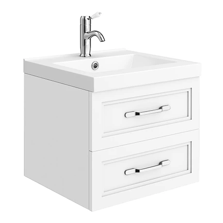Period Bathroom Co. Wall Hung Vanity - Matt White - 500mm 2 Drawer with Chrome Handles 1 Period Bathroom Co. Wall Hung Vanity - Matt White - 500mm 2 Drawer with Chrome Handles