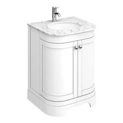 Period Bathroom Co. 620mm Curved Vanity Unit with White Marble Basin Top - White