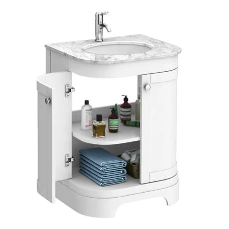 Period Bathroom Co. 620mm Curved Vanity Unit with White Marble Basin Top - White 3 Period Bathroom Co. 620mm Curved Vanity Unit with White Marble Basin Top - White - Image 3