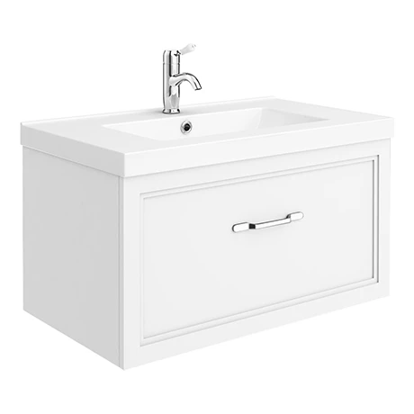 Period Bathroom Co. Wall Hung Vanity - Matt White - 800mm 1 Drawer with Chrome Handle 1 Period Bathroom Co. Wall Hung Vanity - Matt White - 800mm 1 Drawer with Chrome Handle