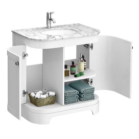 Period Bathroom Co. 820mm Curved Vanity Unit with White Marble Basin Top - White 3 Period Bathroom Co. 820mm Curved Vanity Unit with White Marble Basin Top - White - Image 3