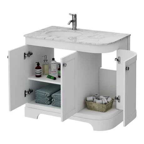 Period Bathroom Co. 920mm LH Offset Vanity Unit with White Marble Basin Top - White 3 Period Bathroom Co. 920mm LH Offset Vanity Unit with White Marble Basin Top - White - Image 3
