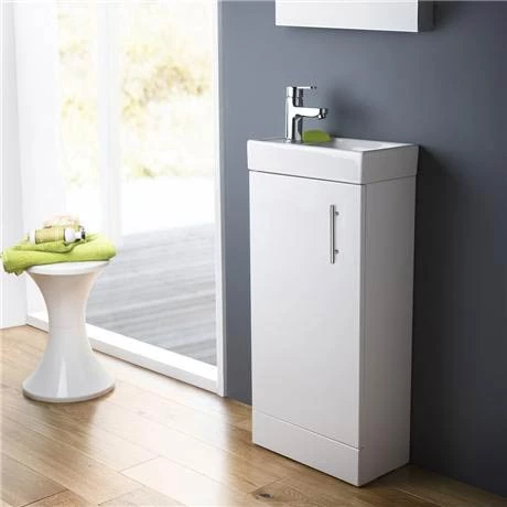 Nuie - Minimalist Compact Floor Standing Basin Unit W400 x D222mm - Gloss White - NVX192 2 Nuie - Minimalist Compact Floor Standing Basin Unit W400 x D222mm - Gloss White - NVX192 - Image 2
