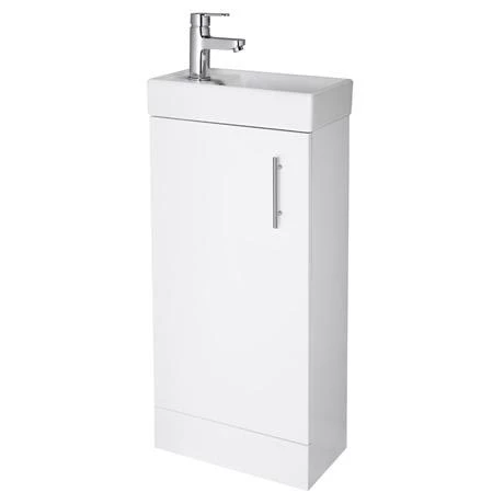 Nuie - Minimalist Compact Floor Standing Basin Unit W400 x D222mm - Gloss White - NVX192 1 Nuie - Minimalist Compact Floor Standing Basin Unit W400 x D222mm - Gloss White - NVX192