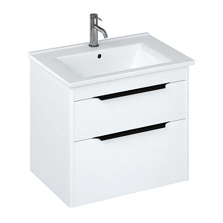 Britton Shoreditch 650mm Wall-Hung Double Drawer Vanity Unit with Black Handles - Matt White 1 Britton Shoreditch 650mm Wall-Hung Double Drawer Vanity Unit with Black Handles - Matt White