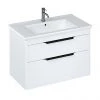 Britton Shoreditch 850mm Wall-Hung Double Drawer Vanity Unit with Black Handles - Matt White