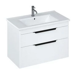 Britton Shoreditch 850mm Wall-Hung Double Drawer Vanity Unit with Black Handles - Matt White