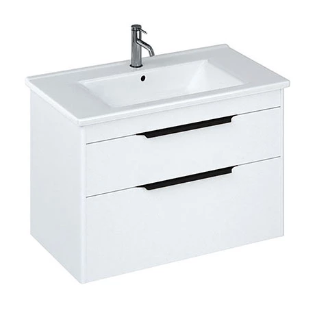 Britton Shoreditch 850mm Wall-Hung Double Drawer Vanity Unit with Black Handles - Matt White 1 Britton Shoreditch 850mm Wall-Hung Double Drawer Vanity Unit with Black Handles - Matt White