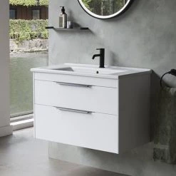 Britton Shoreditch 850mm Wall-Hung Double Drawer Vanity Unit with Chrome Handles - Matt White 5 Britton Shoreditch 850mm Wall-Hung Double Drawer Vanity Unit with Chrome Handles - Matt White -White Bathroom Furniture Shop S85DDWSQ D1 460